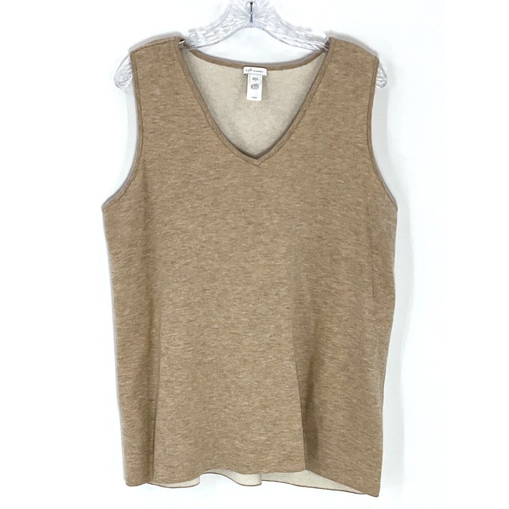J. Jill Reversible Top Women Large Tan Beige Cotton‎ Knit Sleeveless V-Neck